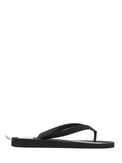 Thom Browne Black Rwb Stripe Flip Flops In Black