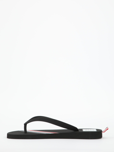 Thom Browne Black Rwb Stripe Flip Flops In Black