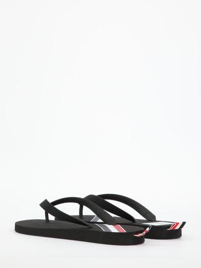 Thom Browne Black Rwb Stripe Flip Flops In Black