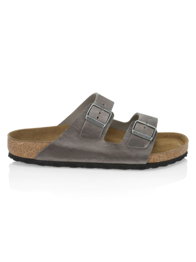 Shop Birkenstock Men's Arizona Leather Footbed Sandals In Iron Oiled