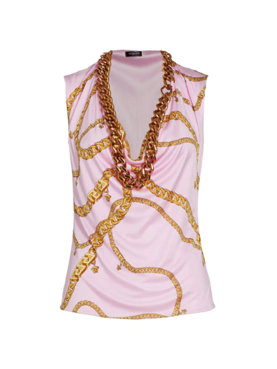 Shop Versace Chain Link Print Top In Candy Gold