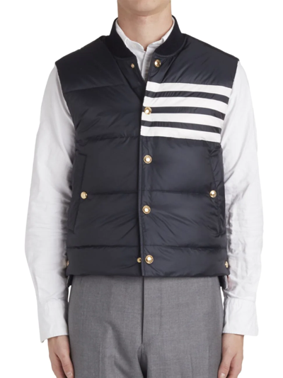 Shop Thom Browne Men's Snap-up Nylon Vest In Navy