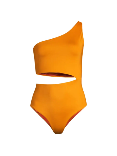 Shop Cala De La Cruz Women's Rossana One-shoulder Cut-out One-piece Swimsuit In Mango