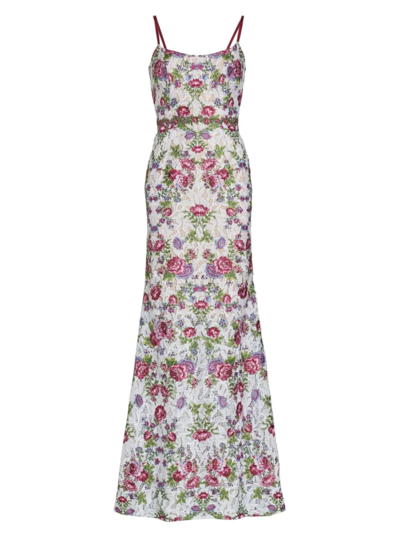 Shop Marchesa Notte Women's Sleeveless Floral-embroidered Gown In Ivory Berry