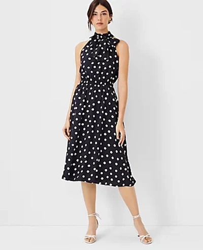 Shop Ann Taylor Polka Dot Halter Midi Dress In Black