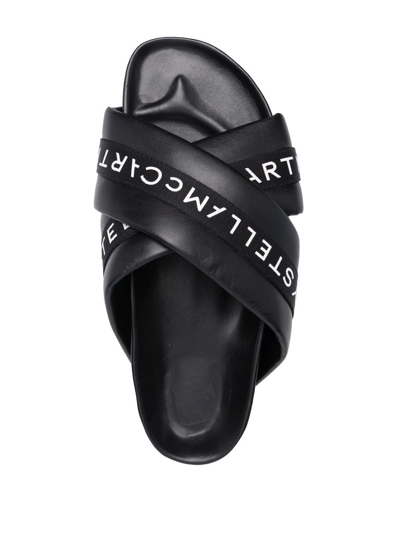 Shop Stella Mccartney Logo Tape Platform Sandals In Schwarz