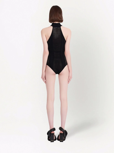 Shop Balmain Sheer-panel Sleeveless Bodysuit In Schwarz