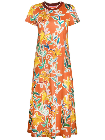 Shop La Doublej Sporty Swing Floral Dress In Orange