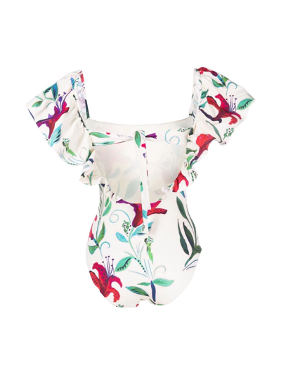Shop La Doublej Floral Print Scarlett Swimsuit In Weiss