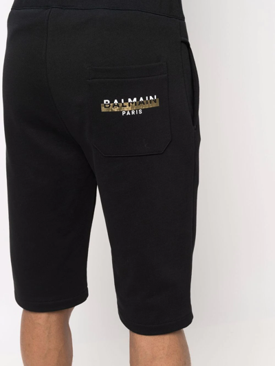 Shop Balmain Foil Logo-print Track Shorts In Black
