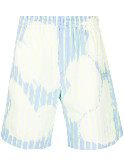Shop Msgm Bleached-effect Knee-length Shorts In Blau