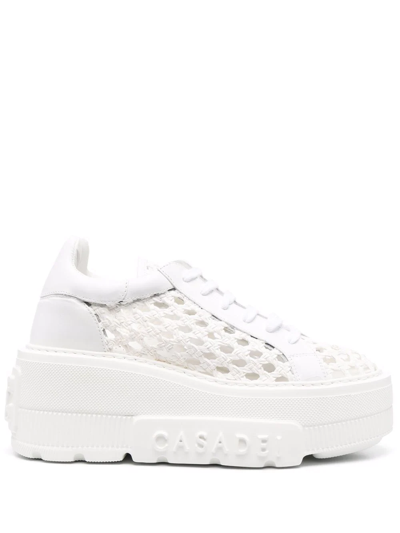 Shop Casadei Woven Platform Sneakers In Weiss