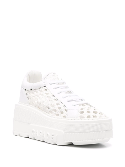 Shop Casadei Woven Platform Sneakers In Weiss