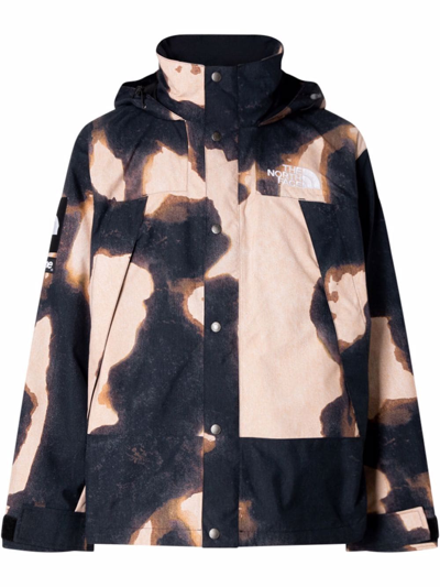 Shop Supreme X The North Face Bleached Denim-print Mountain Jacket In Brown