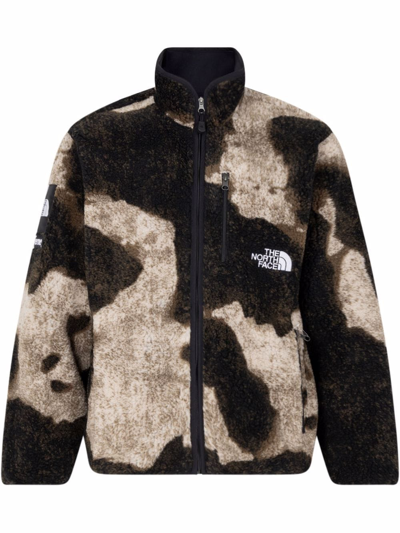 Shop Supreme X The North Face Bleached Denim Fleece Jacket In Brown