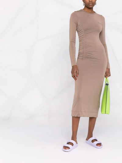 Ganni Tan Software Bodycon Mid-length Dress In Nude