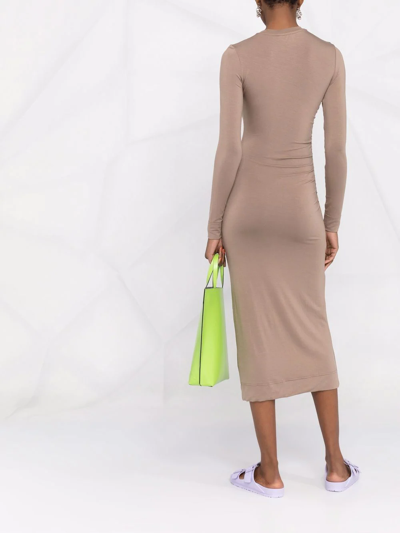 Ganni Tan Software Bodycon Mid-length Dress In Nude