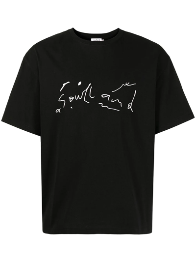Shop Soulland Flower Scribble Short-sleeve T-shirt In Schwarz