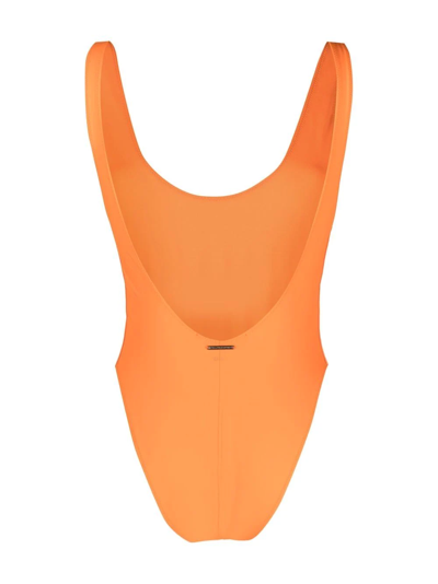 Shop Stella Mccartney Logo Tape Swimsuit In Orange