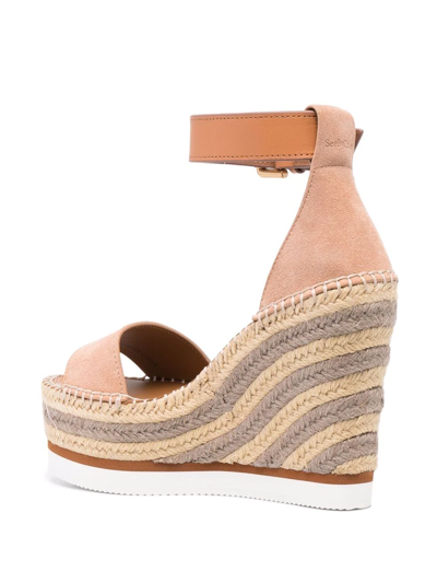 Shop See By Chloé Braided Wedge-heel Sandals In Nude