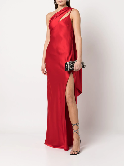 Shop Michelle Mason Draped-panel Silk Gown In Rot