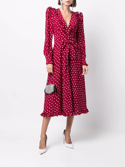 Shop Alessandra Rich Polka Dot Wrap Dress In Rot