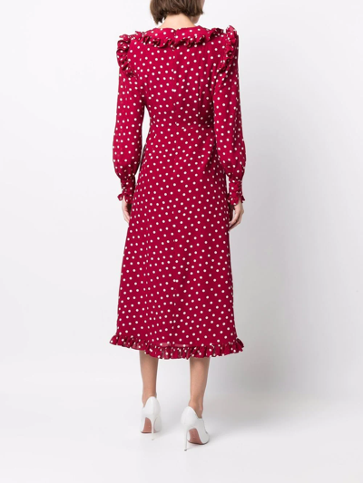Shop Alessandra Rich Polka Dot Wrap Dress In Rot