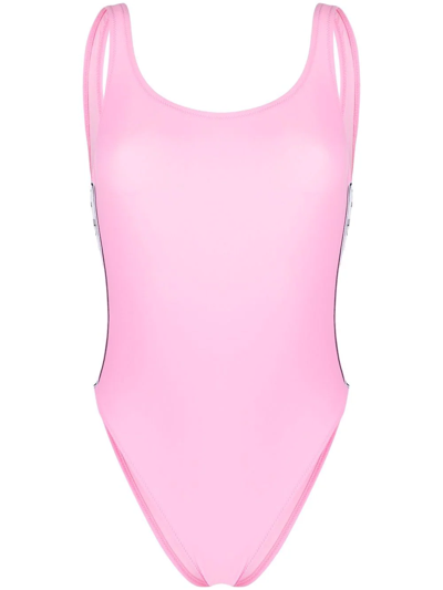 Shop Chiara Ferragni Logo-tape Open-back Swimsuit In Rosa