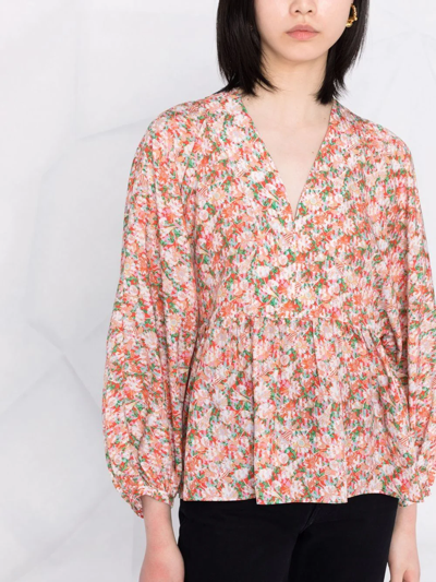 Shop See By Chloé Floral-print Silk Blouse In Rot