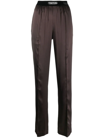 Shop Tom Ford Straight-leg Silk-blend Trousers In Braun