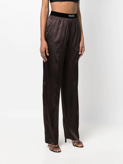 Shop Tom Ford Straight-leg Silk-blend Trousers In Braun