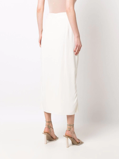 Shop Self-portrait High-waisted Wrap Midi Skirt In Nude