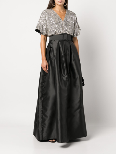 Sachin & Babi Simone Sequin Gown W/ Pleated Skirt In Silber