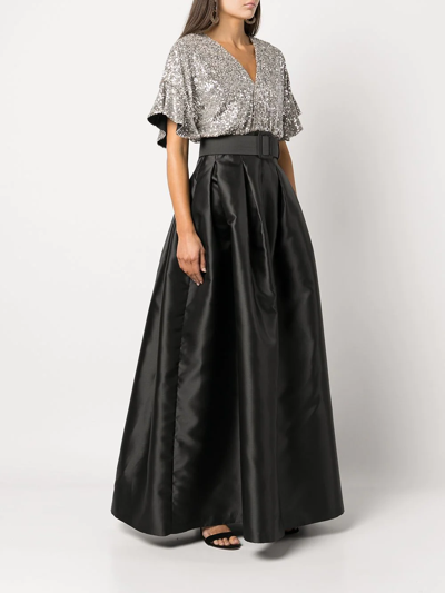 Sachin & Babi Simone Sequin Gown W/ Pleated Skirt In Silber