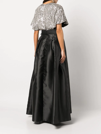 Sachin & Babi Simone Sequin Gown W/ Pleated Skirt In Silber