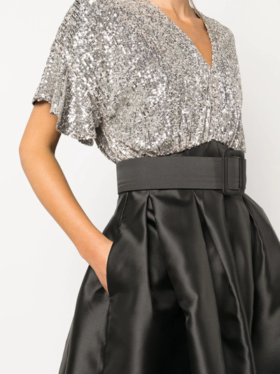 Sachin & Babi Simone Sequin Gown W/ Pleated Skirt In Silber