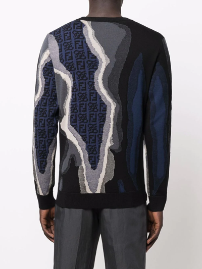 Shop Fendi Intarsia-knit Crew-neck Jumper In Blau
