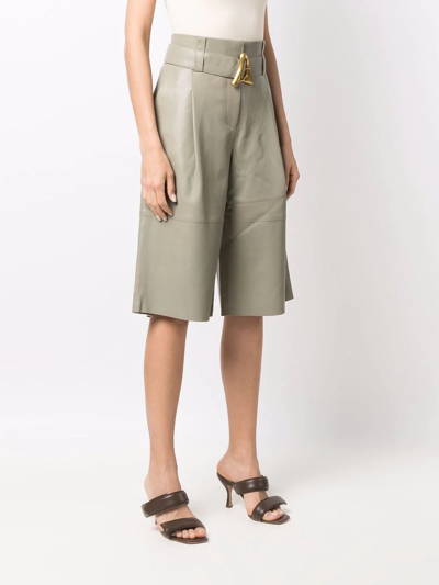 Shop Aeron Belted Leather Bermuda Shorts In Grün