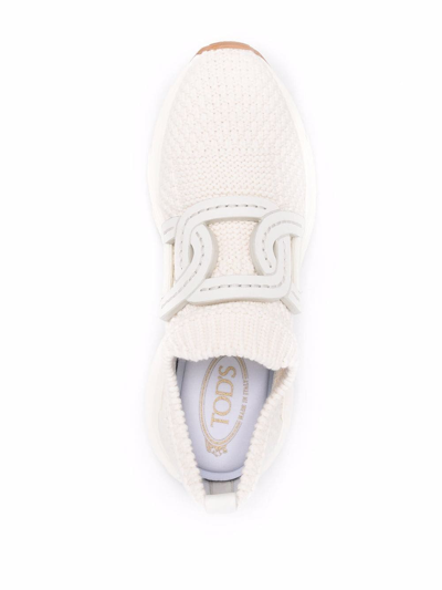Shop Tod's Chain-embellished Woven Sneakers In Weiss
