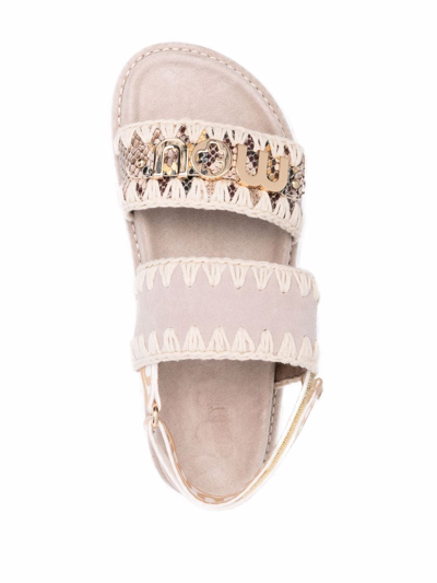Shop Mou Double-strap Flat Sandals In Nude