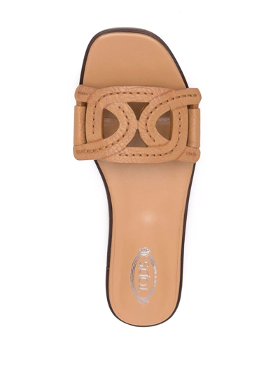 Shop Tod's Woven-effect Slide Sandals In Braun
