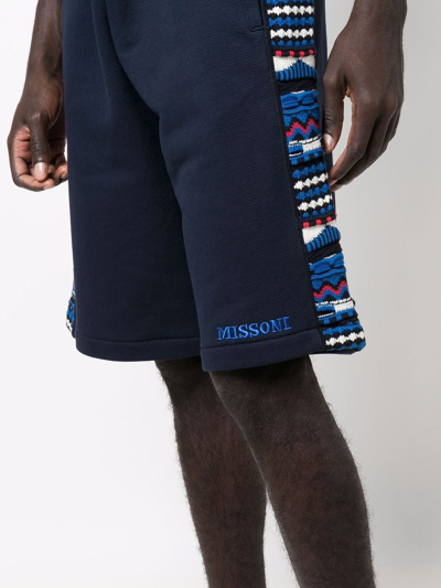 Shop Missoni Patterned Jacquard Cotton Shorts In Blau