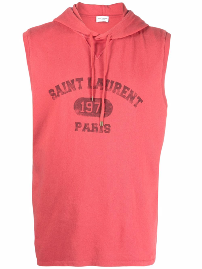 Shop Saint Laurent Logo-print Hooded Tank Top In Rot