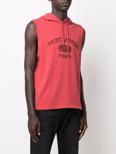 Shop Saint Laurent Logo-print Hooded Tank Top In Rot