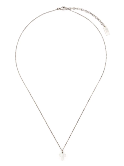 Shop Saint Laurent Mother-of-pearl Pendant Necklace In Silber