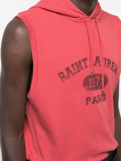 Shop Saint Laurent Logo-print Hooded Tank Top In Rot