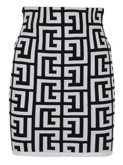 Shop Balmain Monogram High Waist Zipped Mini Skirt In Multi