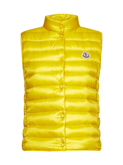 Shop Moncler Liane Logo Patch Buttoned Down Gilet In Yellow