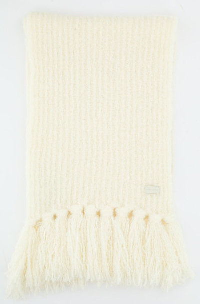 Shop Saint Laurent Chucky Knit Fringed Scarf In White
