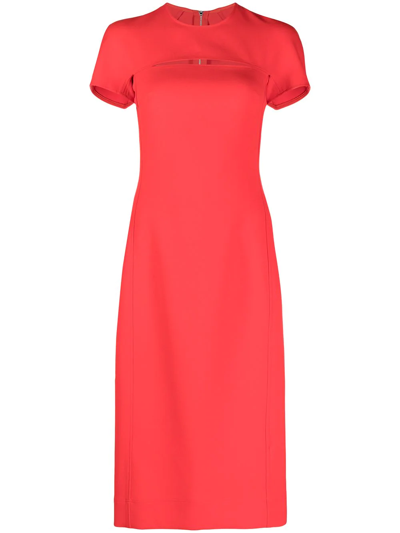 Shop Victoria Beckham Front-slit Short-sleeve Dress In Rot